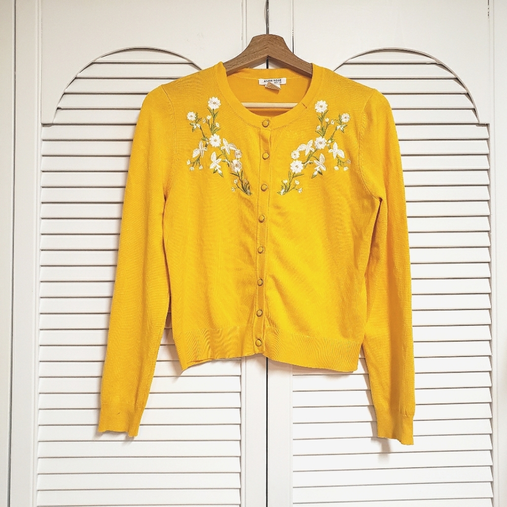 Vintage embroidered marigold cardigan